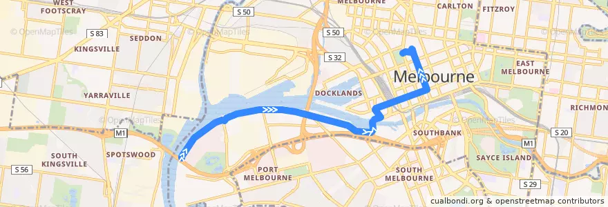 Mapa del recorrido Bus 237: Fishermans Bend => Lorimer Street => City (Queen Victoria Market) de la línea  en City of Melbourne.