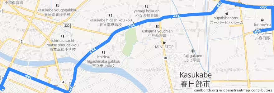Mapa del recorrido 朝日バスKB51系統 イオンモール春日部⇒春日部駅東口 de la línea  en 春日部市.