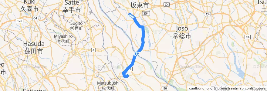 Mapa del recorrido 茨急バス 岩井車庫⇒辺田⇒野田市駅 de la línea  en Япония.