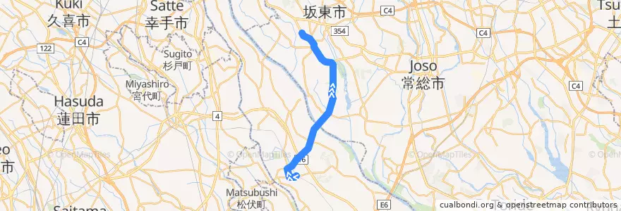 Mapa del recorrido 茨急バス 野田市駅⇒辺田⇒岩井車庫 de la línea  en Jepun.