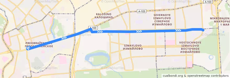 Mapa del recorrido Автобус 230: Метро «Преображенская площадь» => Площадь Соловецких Юнг de la línea  en Восточный административный округ.