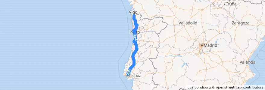 Mapa del recorrido Flixbus 1783: Lissabon, Busbahnhof Oriente => Ferrol, Estación de Autobuses de la línea  en Portugal.