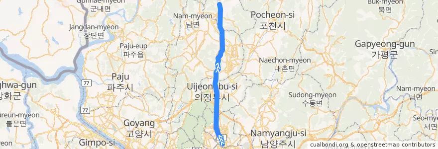 Mapa del recorrido 수도권 전철 1호선 경원 계통: 광운대 → 동두천 de la línea  en Республика Корея.