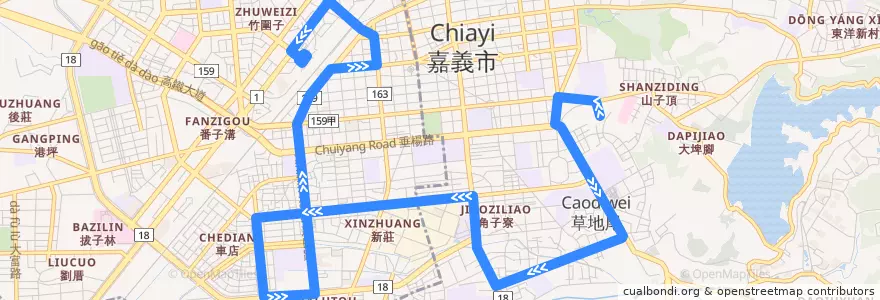 Mapa del recorrido 嘉義市 7路: 大雅站→後火車站(往程) de la línea  en Chiayi.