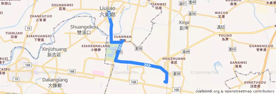 Mapa del recorrido 嘉義縣 105: 蒜頭國小→高鐵嘉義站(返程) de la línea  en مقاطعة شياي.