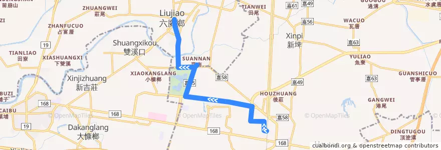 Mapa del recorrido 嘉義縣 105: 高鐵嘉義站→蒜頭國小(往程) de la línea  en 嘉義縣.