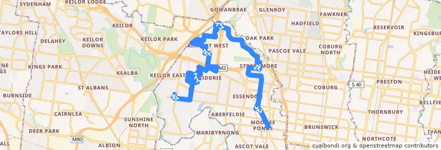 Mapa del recorrido Bus 469: Keilor East => Strathmore => Moonee Ponds de la línea  en City of Moonee Valley.