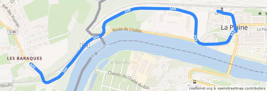 Mapa del recorrido Bus T: Challex-La Halle → La Plaine de la línea  en .