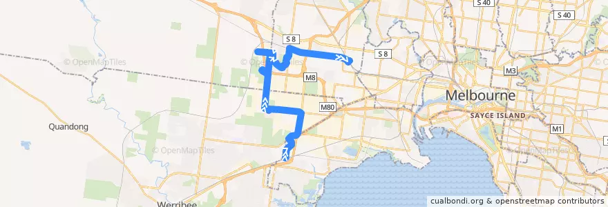 Mapa del recorrido Bus 400: Laverton Station => Robinsons Road => Sunshine Station de la línea  en Виктория.