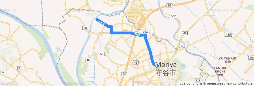 Mapa del recorrido 関東鉄道バス 守谷駅西口⇒御所ヶ丘⇒北守谷公民館 de la línea  en Moriya.