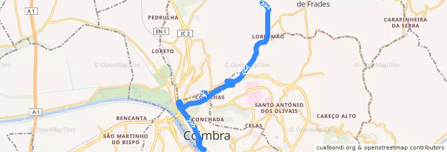Mapa del recorrido 30: Redonda => Coselhas => Beira Rio de la línea  en Coimbra.