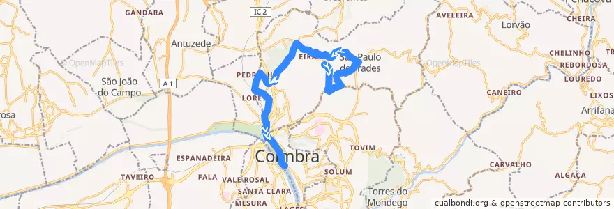 Mapa del recorrido 30: Redonda => São Paulo de Frades => Beira Rio de la línea  en Coïmbre.