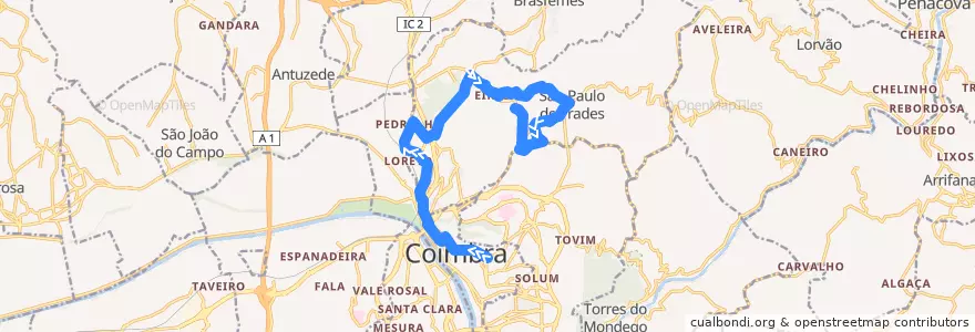 Mapa del recorrido 30A: Praça da República => São Paulo de Frades => Redonda de la línea  en Coimbra.