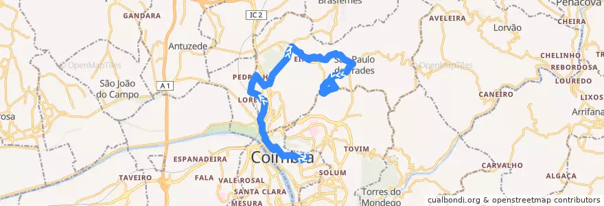 Mapa del recorrido 30T: Antero de Quental => Pr. República => São Paulo de Frades => Lordemão de la línea  en Coimbra.