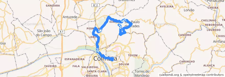 Mapa del recorrido 30: Redonda => São Paulo de Frades => Pr. República => Antero de Quental de la línea  en Coimbra.