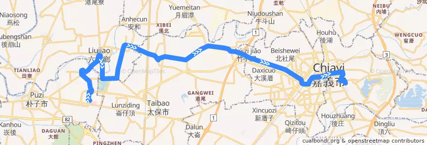 Mapa del recorrido 公路客運 7303: 長庚紀念醫院→嘉義(返程) de la línea  en Condado de Chiayi.