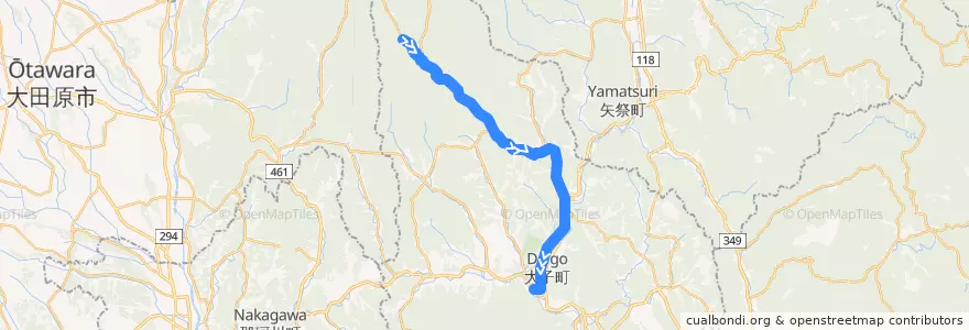 Mapa del recorrido 茨城交通バス 蛇穴⇒下野宮⇒大子駅 de la línea  en Daigo.