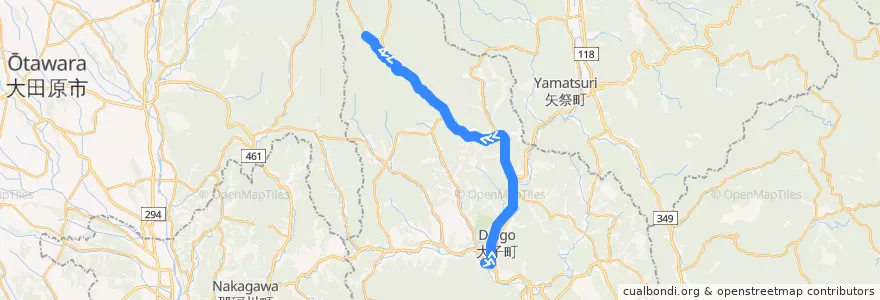 Mapa del recorrido 茨城交通バス 大子駅⇒下野宮⇒蛇穴 de la línea  en Daigo.