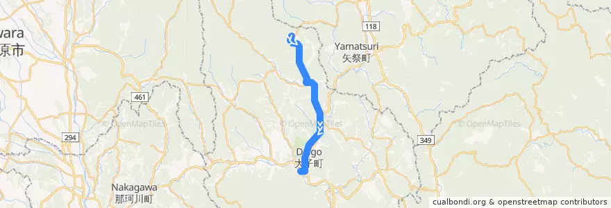 Mapa del recorrido 茨城交通バス 唐竹久保⇒下野宮⇒大子駅 de la línea  en 大子町.