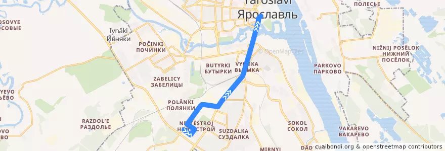 Mapa del recorrido Троллейбус 5: улица Рыкачёва - Богоявленская площадь de la línea  en городской округ Ярославль.