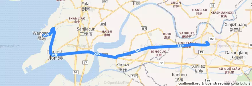 Mapa del recorrido 公路客運 7233: 塭港→朴子(返程) de la línea  en Condado de Chiayi.