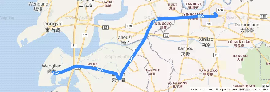 Mapa del recorrido 公路客運 7227: 網寮→朴子(返程) de la línea  en 嘉義縣.