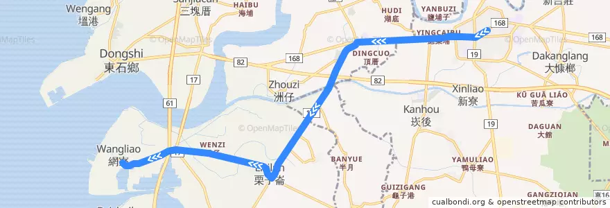 Mapa del recorrido 公路客運 7227: 朴子→網寮(往程) de la línea  en Condado de Chiayi.