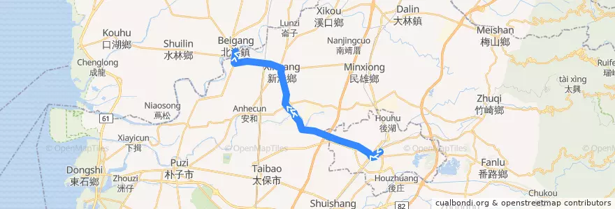 Mapa del recorrido 公路客運 7201: 嘉義→北港(經月眉潭, 往程) de la línea  en 嘉義縣.