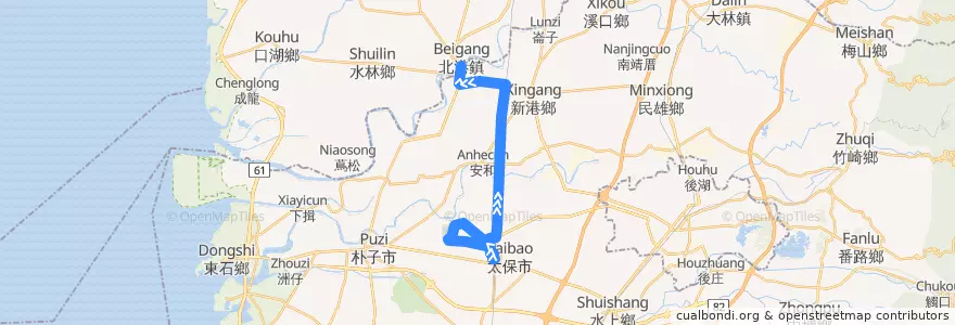 Mapa del recorrido 公路客運 7235: 高鐵嘉義站→北港(返程) de la línea  en Contea di Chiayi.