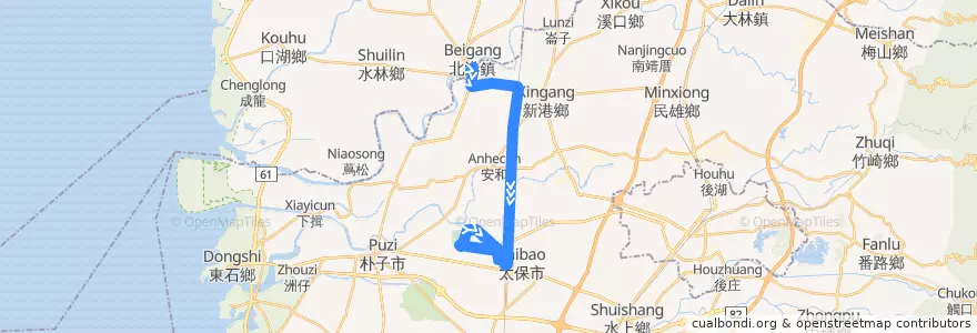 Mapa del recorrido 公路客運 7235: 北港→高鐵嘉義站(往程) de la línea  en Цзяи.