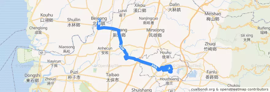 Mapa del recorrido 公路客運 7325A: 北港→嘉義(繞駛嘉義高工, 返程) de la línea  en Chiayi County.