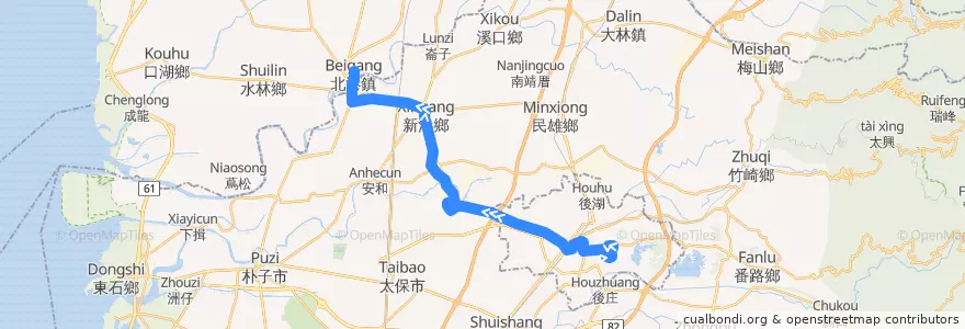 Mapa del recorrido 公路客運 7325A: 嘉義→北港(往程) de la línea  en Contea di Chiayi.