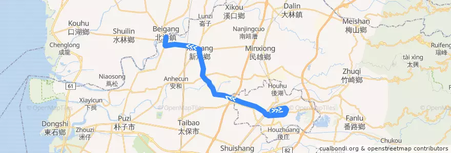 Mapa del recorrido 公路客運 7201A: 嘉義→北港(經月眉潭, 經嘉義市學區, 往程) de la línea  en 嘉義縣.