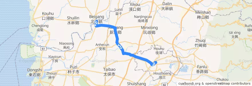 Mapa del recorrido 公路客運 7201: 北港→嘉義(經月眉潭, 返程) de la línea  en 嘉義縣.