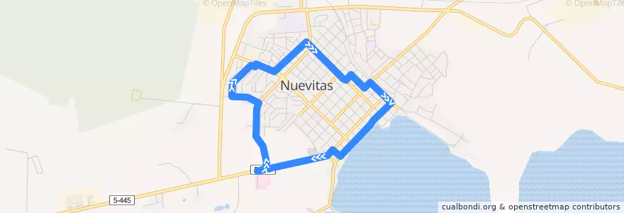 Mapa del recorrido Ruta 9 (Micro Distrito 2 - Primero de Mayo - El Puente - Hospital) de la línea  en Ciudad de Nuevitas.