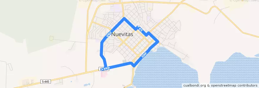 Mapa del recorrido Ruta 6 (Hospital - Cantarrana - El Puente - 12 Plantas) de la línea  en Ciudad de Nuevitas.