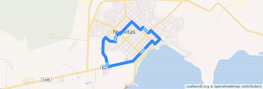 Mapa del recorrido Ruta 5 (Hospital - Cantarrana - Casco Viejo - Micro Distrito 1) de la línea  en Ciudad de Nuevitas.
