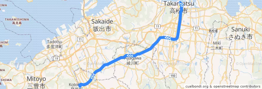 Mapa del recorrido 高松琴平電気鉄道琴平線 de la línea  en Kagawa Prefecture.