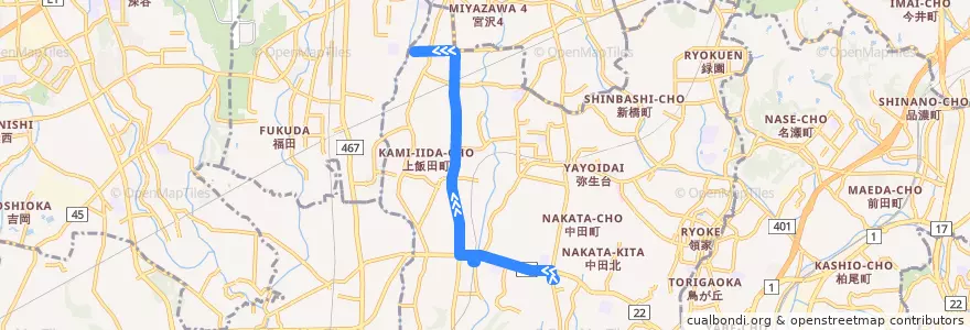 Mapa del recorrido 立02 立場ターミナル→いずみ中央駅経由→上飯田車庫 de la línea  en 泉区.