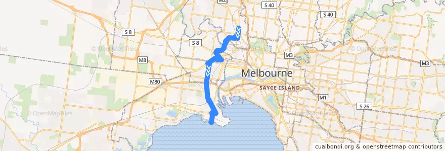 Mapa del recorrido Bus 472: Moonee Ponds Interchange => Footscray => Williamstown de la línea  en ولاية فيكتوريا.