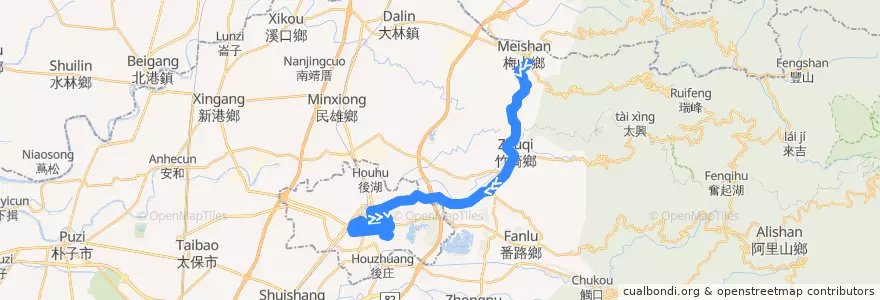 Mapa del recorrido 公路客運 7323C: 梅山→嘉義(經竹崎, 繞駛嘉義市學區, 返程) de la línea  en Condado de Chiayi.
