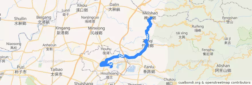 Mapa del recorrido 公路客運 7323C: 嘉義→梅山(經竹崎, 繞駛嘉義市學區, 往程) de la línea  en 嘉義縣.