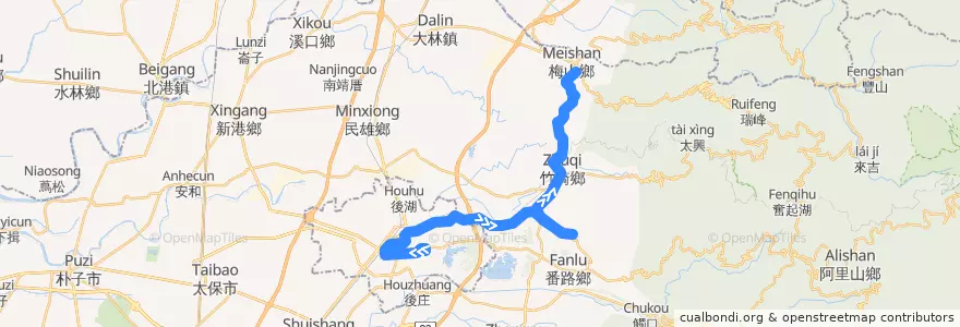 Mapa del recorrido 公路客運 7323A: 嘉義→梅山(經竹崎, 繞駛內埔, 往程) de la línea  en 嘉義縣.