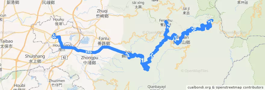 Mapa del recorrido 公路客運 7322D: 嘉義→阿里山(台灣好行B線, 繞駛奮起湖, 往程) de la línea  en Condado de Chiayi.
