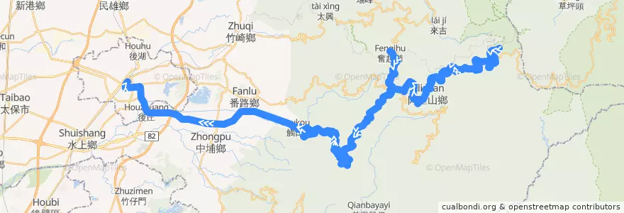 Mapa del recorrido 公路客運 7322D: 阿里山→嘉義(台灣好行B線, 繞駛奮起湖, 返程) de la línea  en Chiayi County.