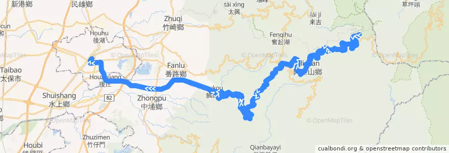 Mapa del recorrido 公路客運 7322C: 阿里山→嘉義(台灣好行B線, 返程) de la línea  en Chiayi County.