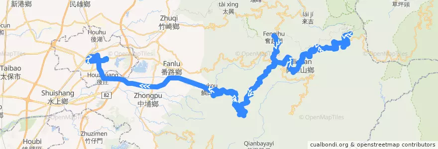 Mapa del recorrido 公路客運 7322A: 阿里山→嘉義(繞駛奮起湖, 返程) de la línea  en Цзяи.