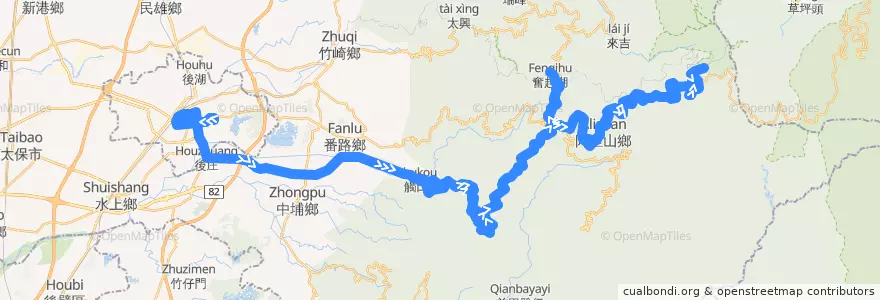 Mapa del recorrido 公路客運 7322A: 嘉義→阿里山(繞駛奮起湖, 往程) de la línea  en Condado de Chiayi.