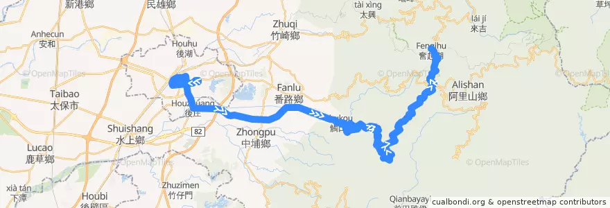 Mapa del recorrido 公路客運 7302: 嘉義→奮起湖(往程) de la línea  en 嘉義縣.