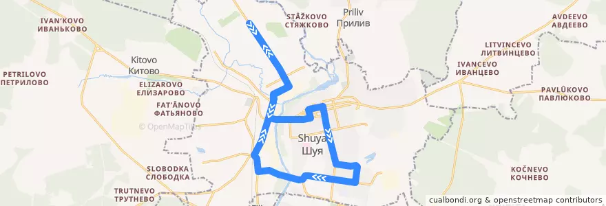 Mapa del recorrido Автобус №4: Северные - Педуниверситет de la línea  en городской округ Шуя.